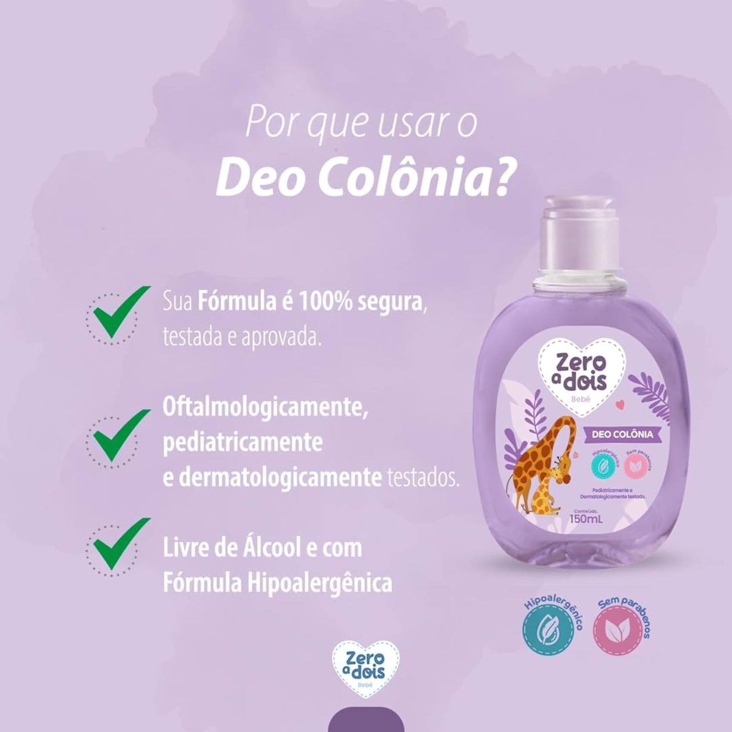 Zero a Dois, Colônia Infantil, Aroma Baby Lavanda, 150ml