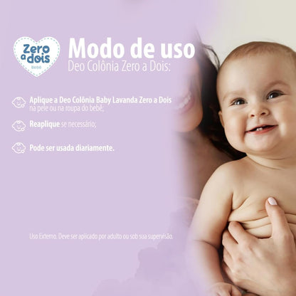 Zero a Dois, Colônia Infantil, Aroma Baby Lavanda, 150ml