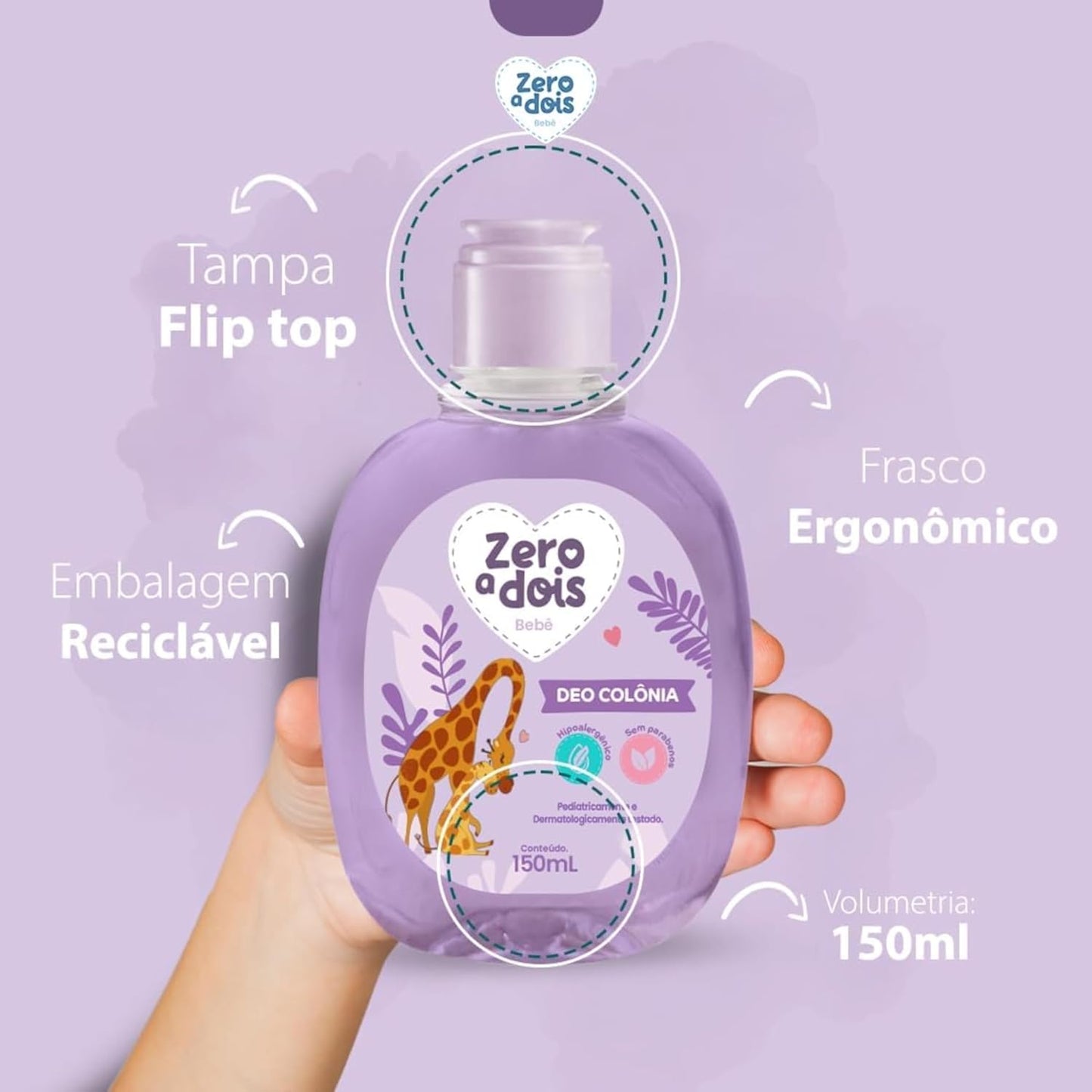 Zero a Dois, Colônia Infantil, Aroma Baby Lavanda, 150ml